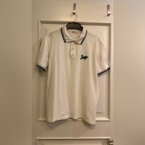 Prada White and Green Polo Shirt with Embroidered Logo